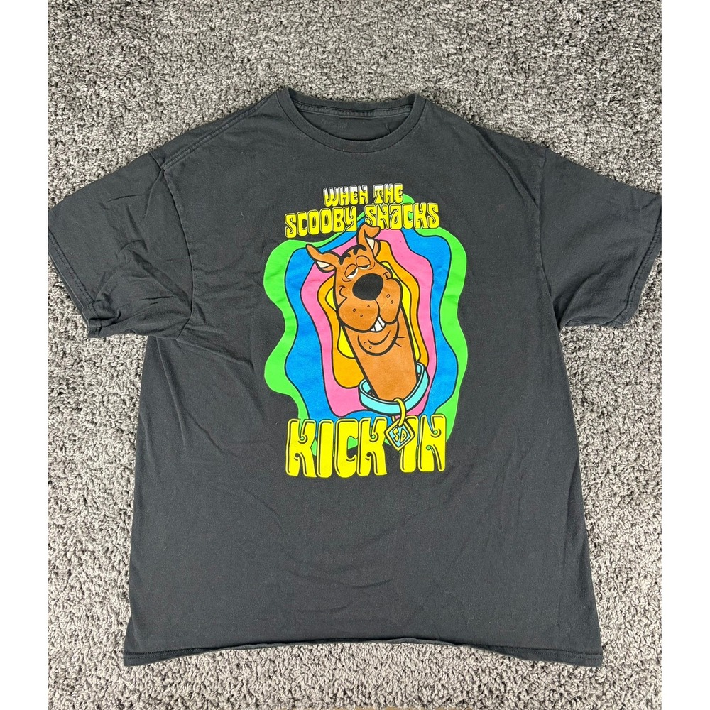 Scooby-Doo When the Scooby Snacks Kick In Graphic T-Shirt Mens XL Black Neon Y2K